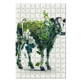 Dřevěné puzzle Přírodní kravička