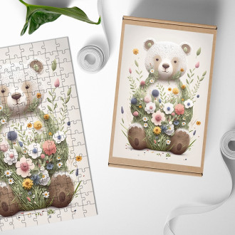 Dřevěné puzzle Květinový lední medvídek