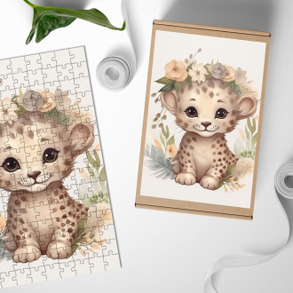 Dřevěné puzzle Mládě geparda  v květinách