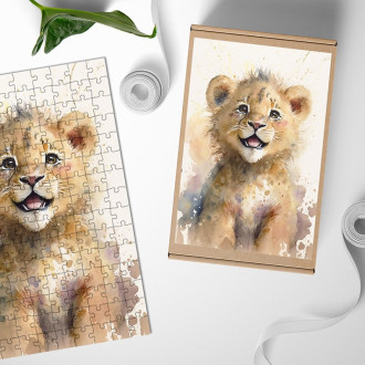 Dřevěné puzzle Akvarelové lvíček