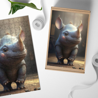 Dřevěné puzzle Roztomilý nosorožec