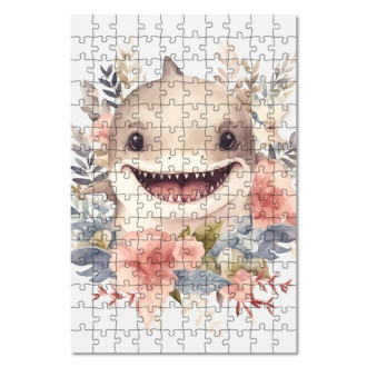 Dřevěné puzzle Mládě žraloka v květinách