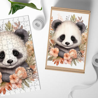 Dřevěné puzzle Mládě pandy v květinách