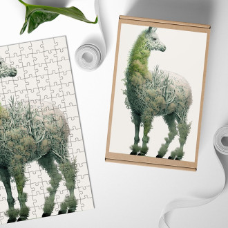 Dřevěné puzzle Přírodní lama