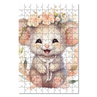 Dřevěné puzzle Mládě myšky v květinách