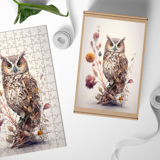 Dřevěné puzzle Květinová sova