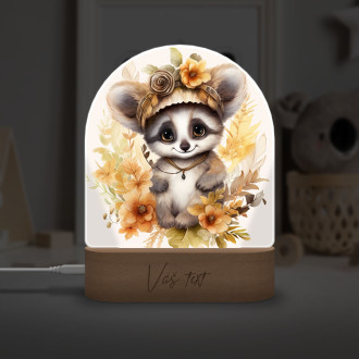 Dětská lampička Mládě lemura v květinách