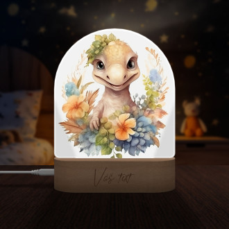 Dětská lampička Mládě dinosaura v květinách