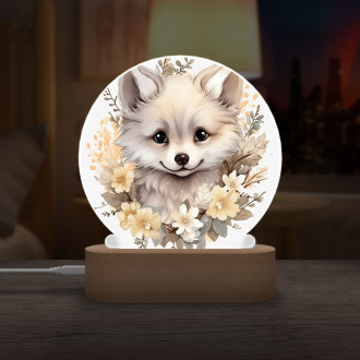 Dětská lampička Mládě bílé lišky v květinách