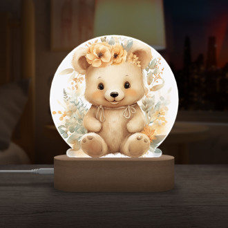 Dětská lampička Mládě medvěda v květinách