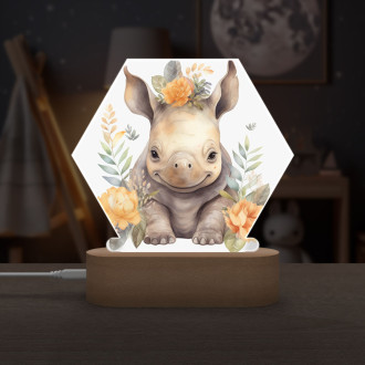 Dětská lampička Mládě nosorožce v květinách