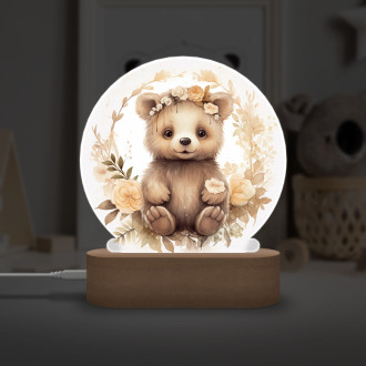 Dětská lampička Mládě grizzlyho v květinách