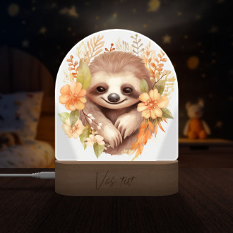 Dětská lampička Mládě lenochoda v květinách