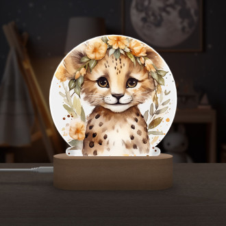 Dětská lampička Mládě leoparda  v květinách