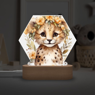 Dětská lampička Mládě leoparda  v květinách