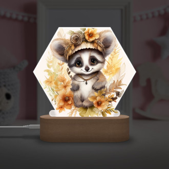 Dětská lampička Mládě lemura v květinách