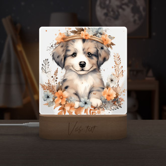 Dětská lampička Mládě psa v květinách