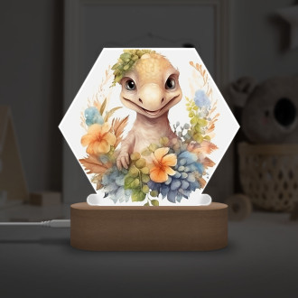 Dětská lampička Mládě dinosaura v květinách