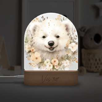 Dětská lampička Mládě ledního medvěda v květinách