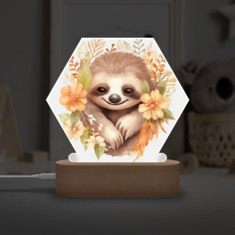 Dětská lampička Mládě lenochoda v květinách