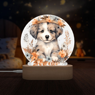 Dětská lampička Mládě psa v květinách