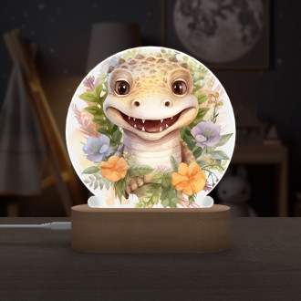 Dětská lampička Mládě krokodýla v květinách