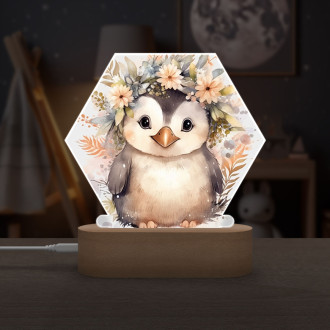 Dětská lampička Mládě tučňáka v květinách