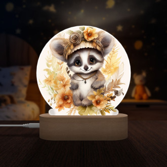 Dětská lampička Mládě lemura v květinách