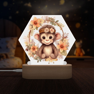 Dětská lampička Mládě opičky v květinách