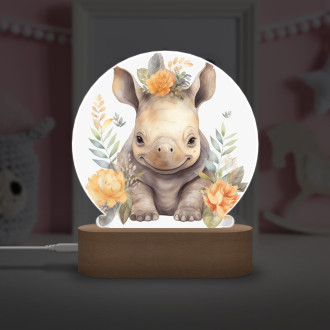 Dětská lampička Mládě nosorožce v květinách