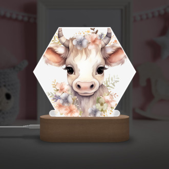 Dětská lampička Mládě krávy v květinách